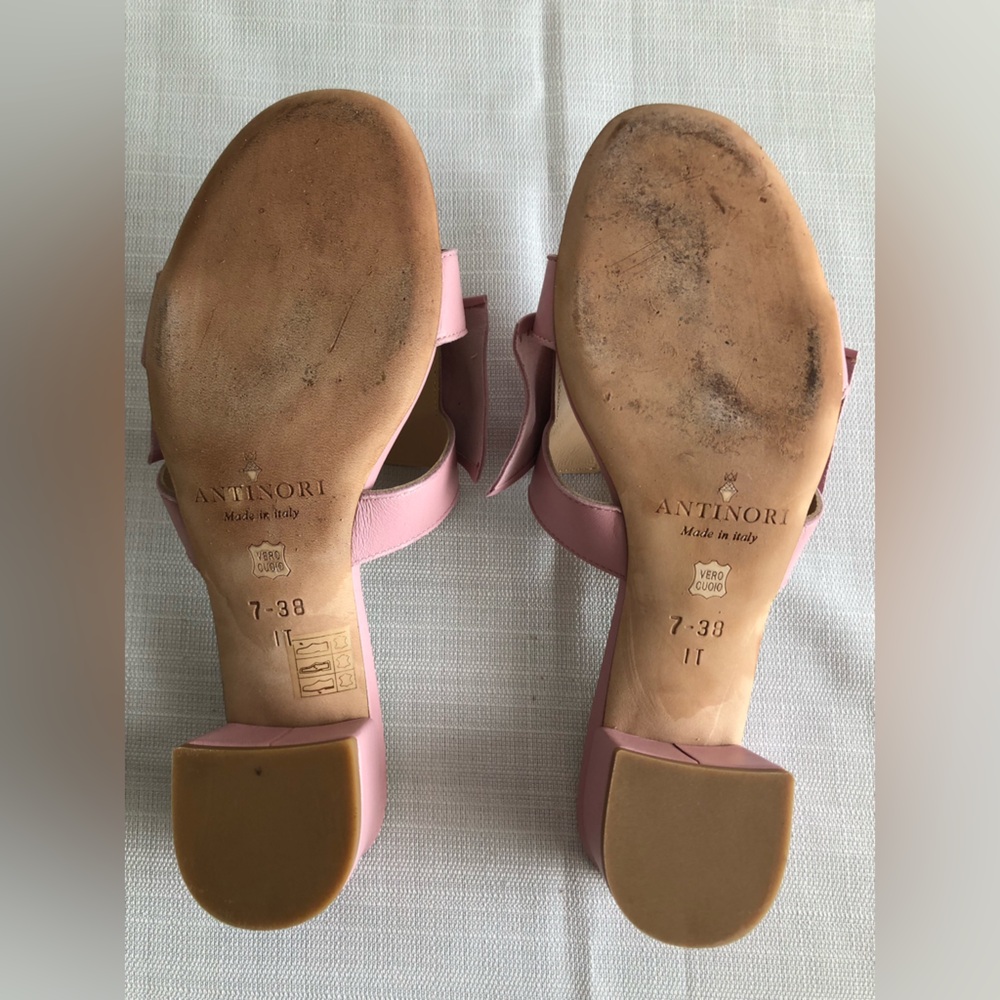 Clorinda Antinori Sandals Pink Leather Block Heel Made in Italy Size 7 $345 - Picture 11 of 12